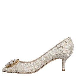 White Taormina Lace Crystal Pumps Shoes