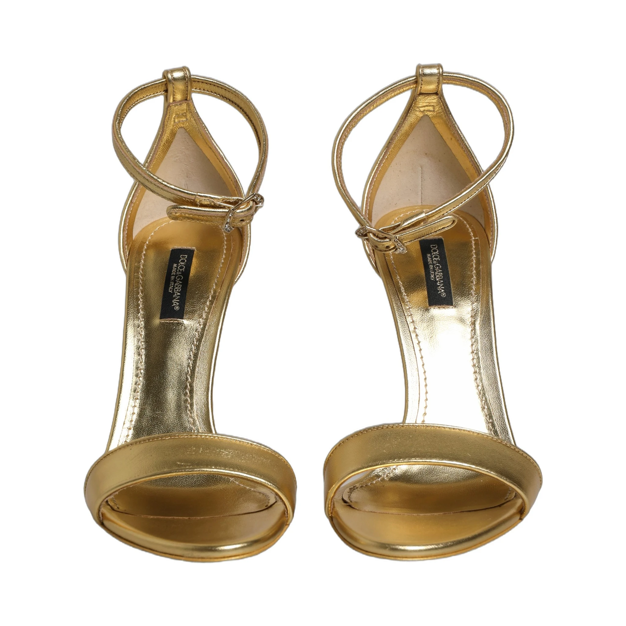 Gold Leather Ankle Strap Heels Sandals Shoes