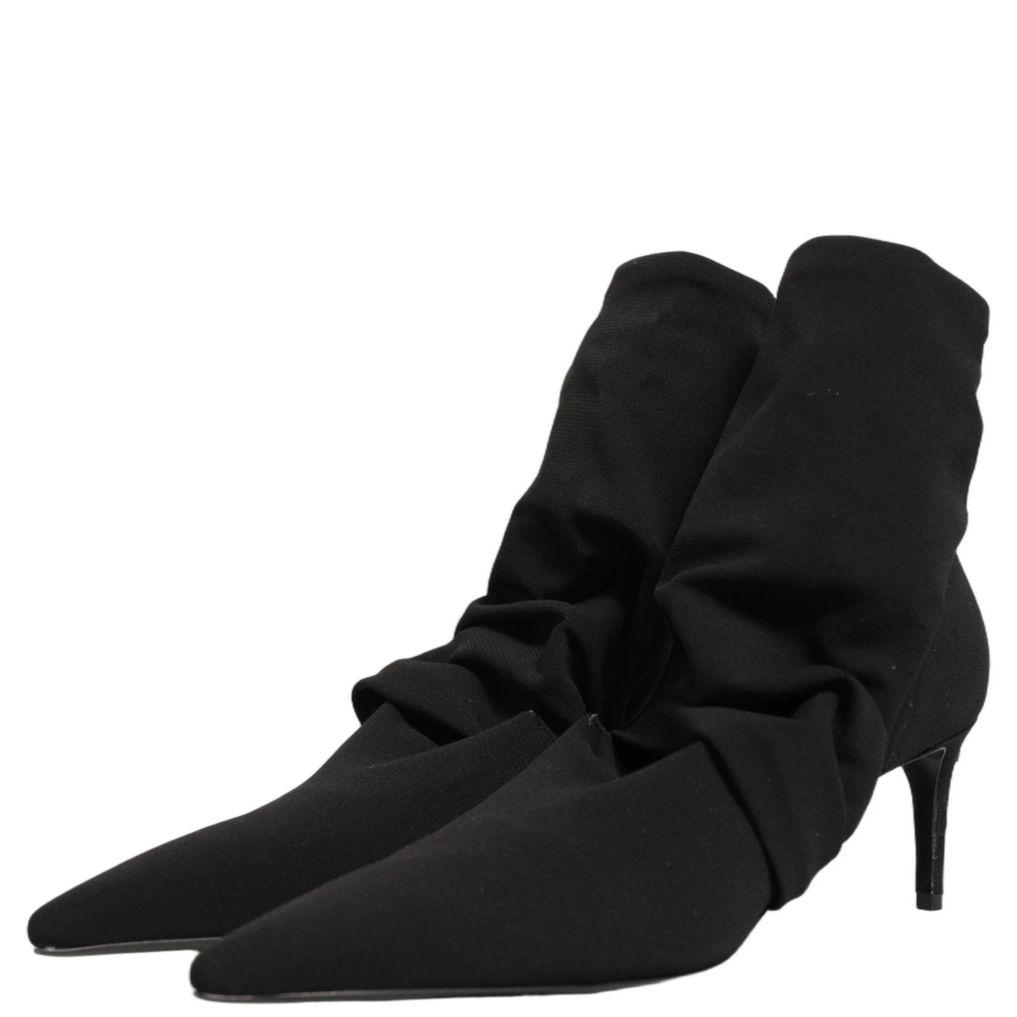 Black Stretch Socks Heels Ankle Boots Shoes