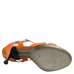 Orange Leather Stiletto Heels Sandals Shoes