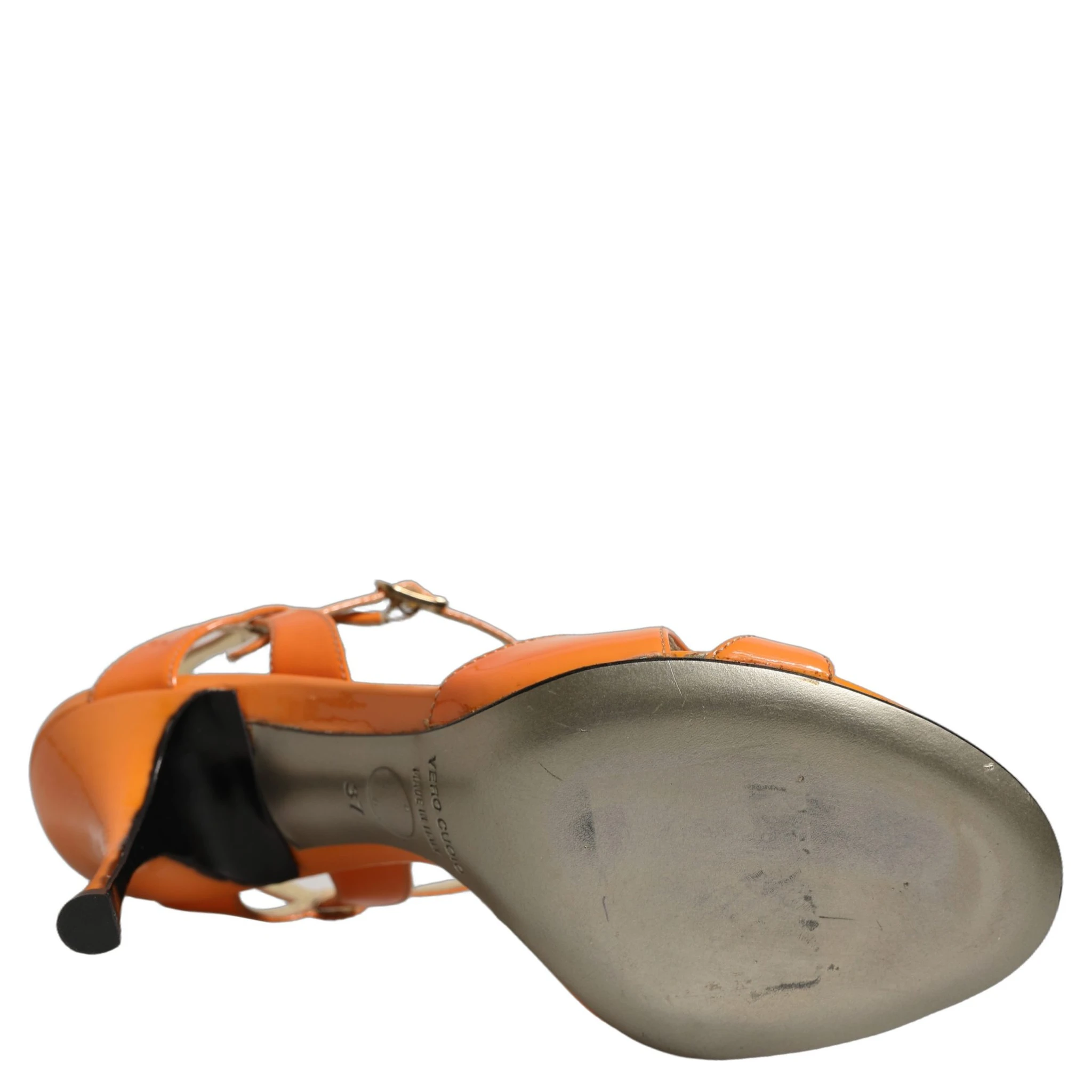 Orange Leather Stiletto Heels Sandals Shoes