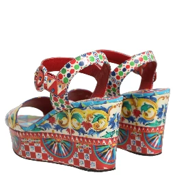 Multicolor Majolica Leather Wedge Sandals Shoes