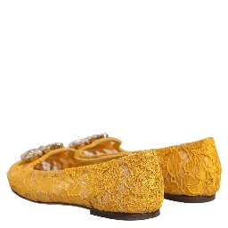 Yellow Taormina Lace Crystals Flats Shoes