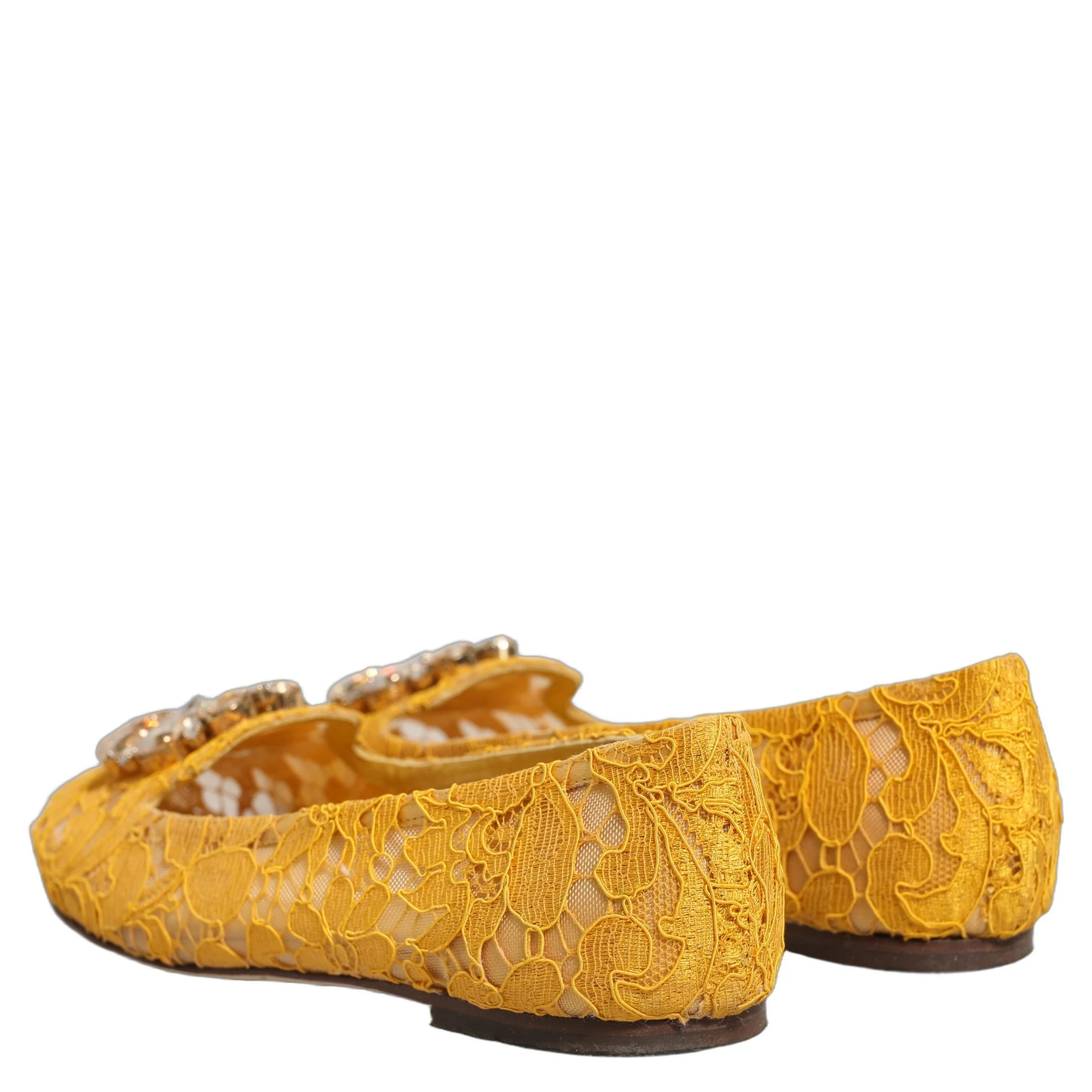 Yellow Taormina Lace Crystals Flats Shoes