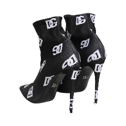 Black Logo Stretch Heels Ankle Boots Shoes