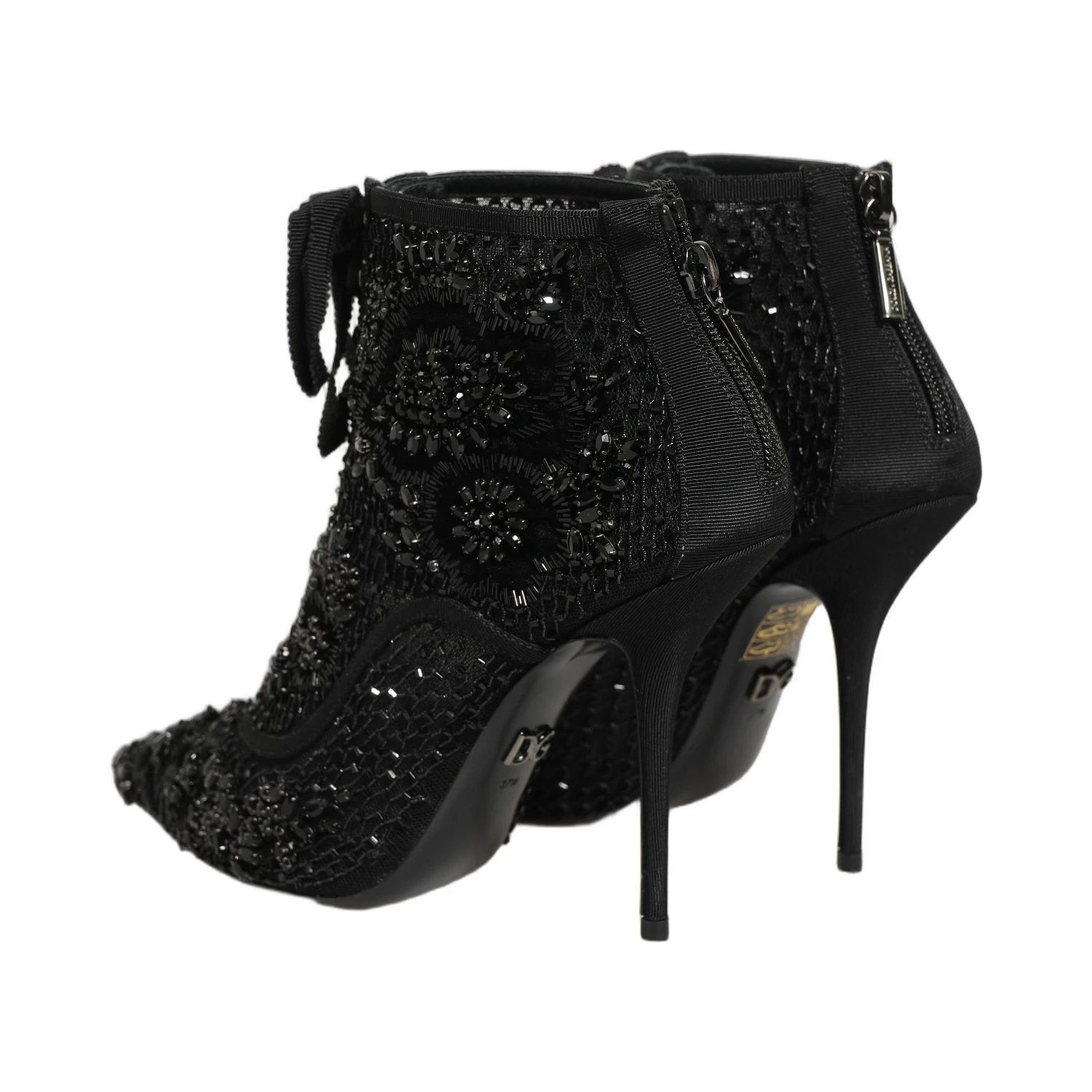 Black Embellished Mesh Ankle Boots Shoes
