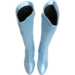 Light Blue Satin Knee High Boots Shoes