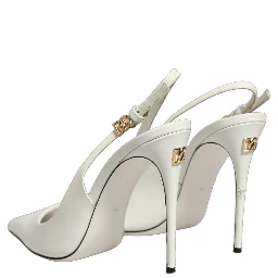 White Leather Slingback Heels Sandals Shoes
