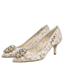 White Taormina Lace Crystal Pumps Shoes