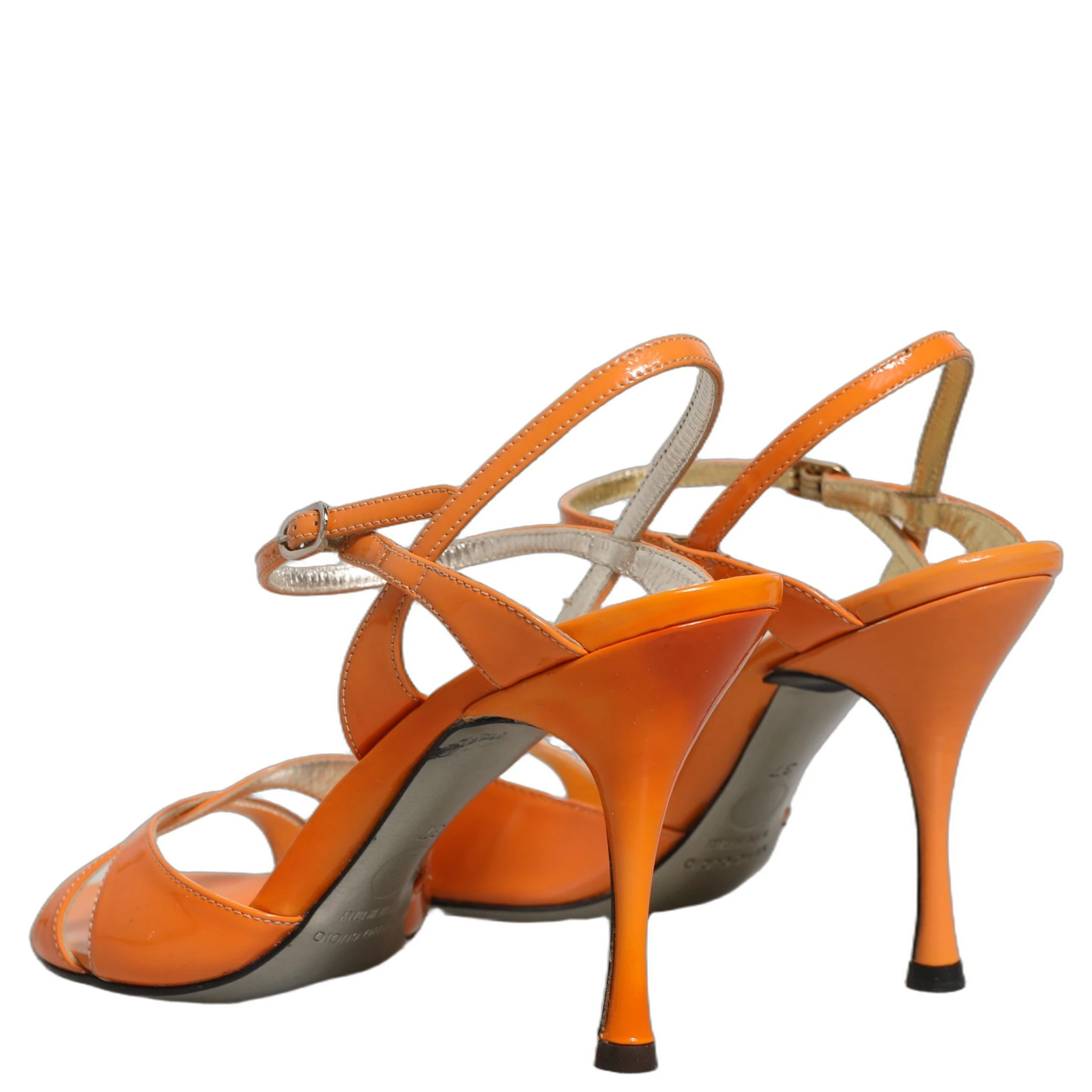 Orange Leather Stiletto Heels Sandals Shoes