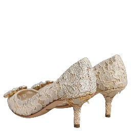 White Taormina Lace Crystal Pumps Shoes