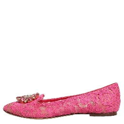 Pink Taormina Lace Crystals Flats Shoes