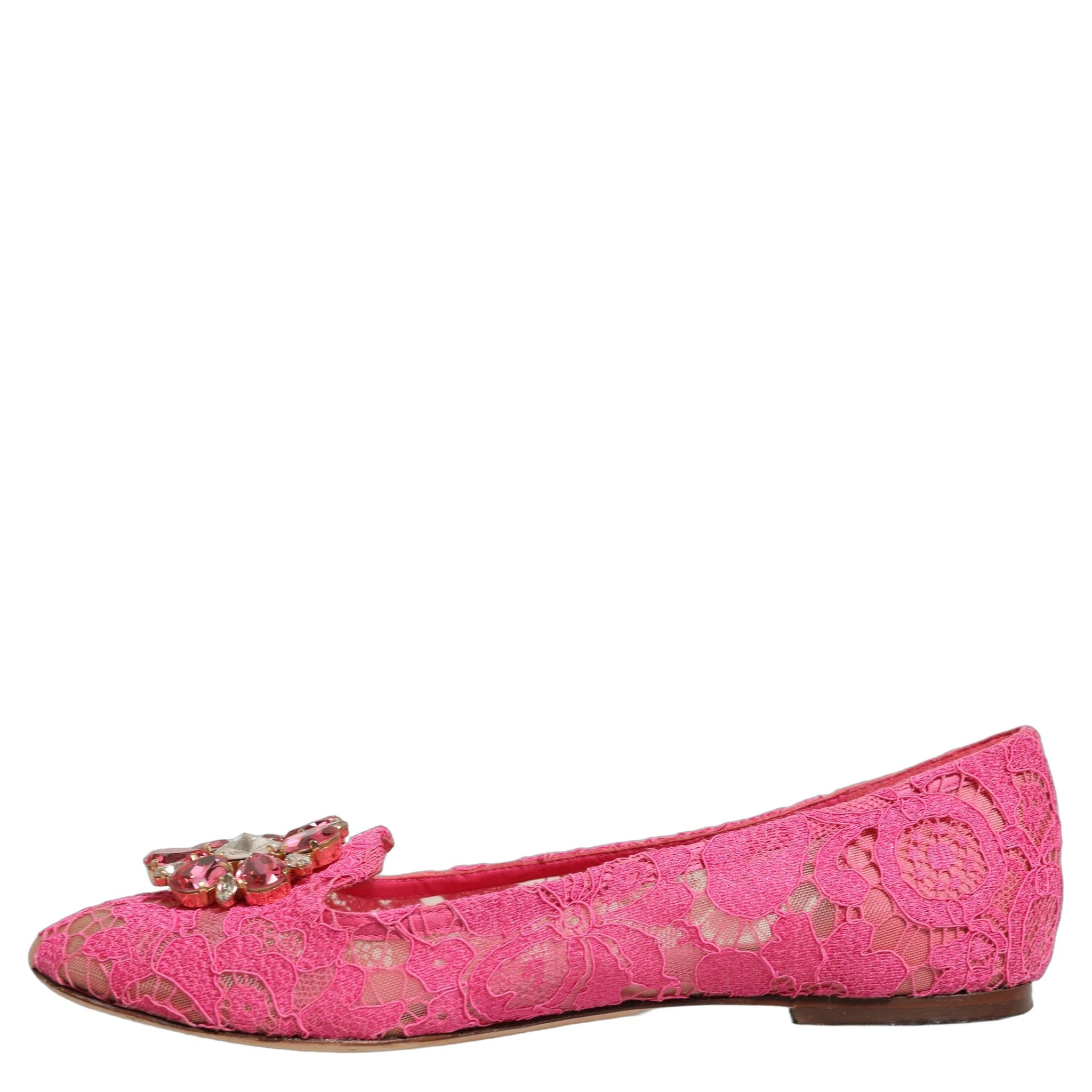 Pink Taormina Lace Crystals Flats Shoes