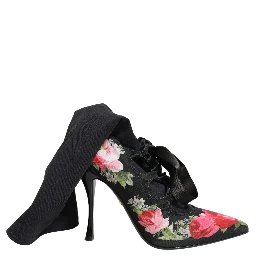 Black Floral Stiletto Mid Calf Boots Shoes