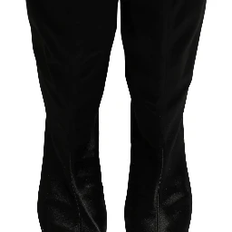 Black Satin Knee High Kitten Boots Shoes