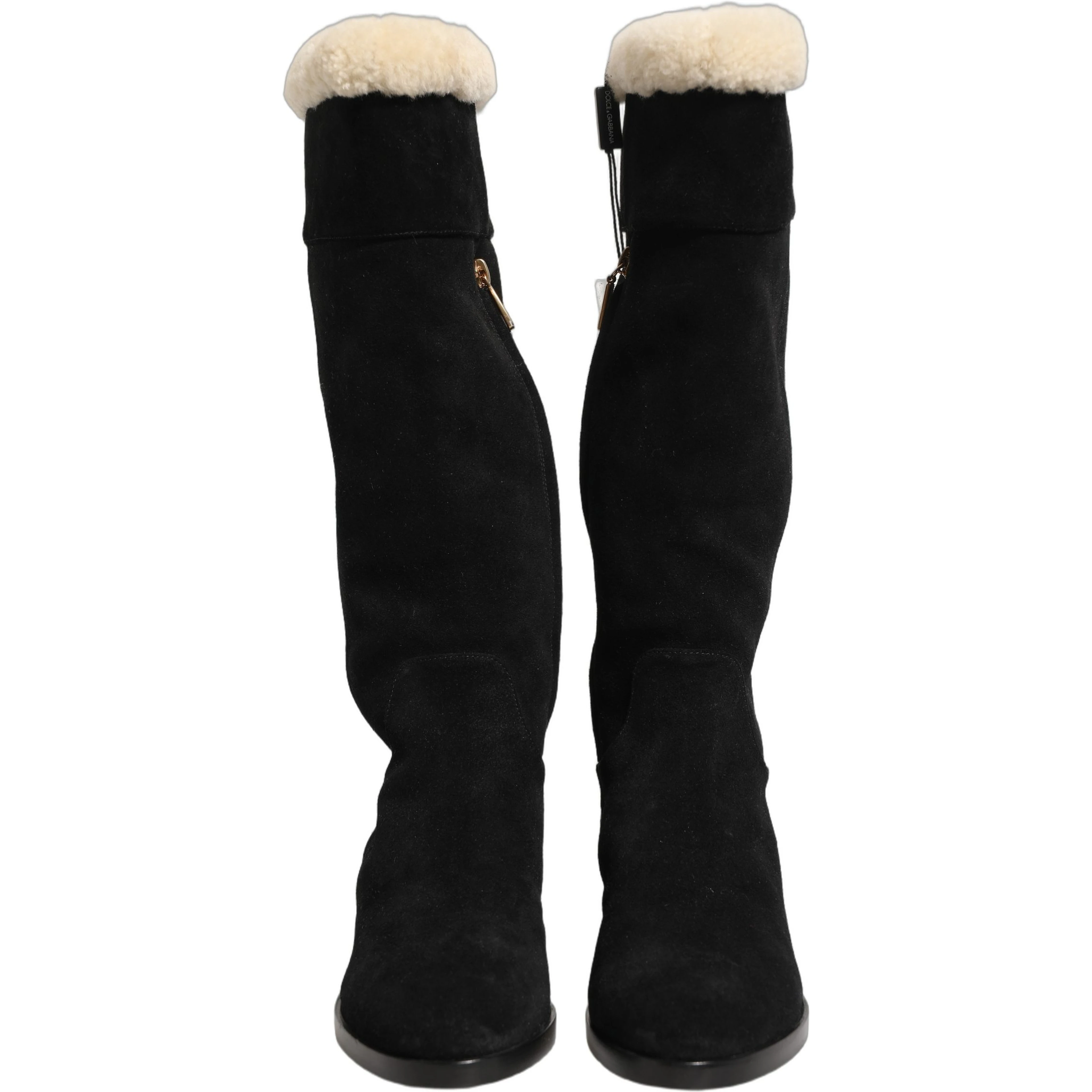 Suede Leather Knee High Boots Black