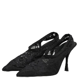 Black Lace Pointed Toe Slingback Pumps Shoes