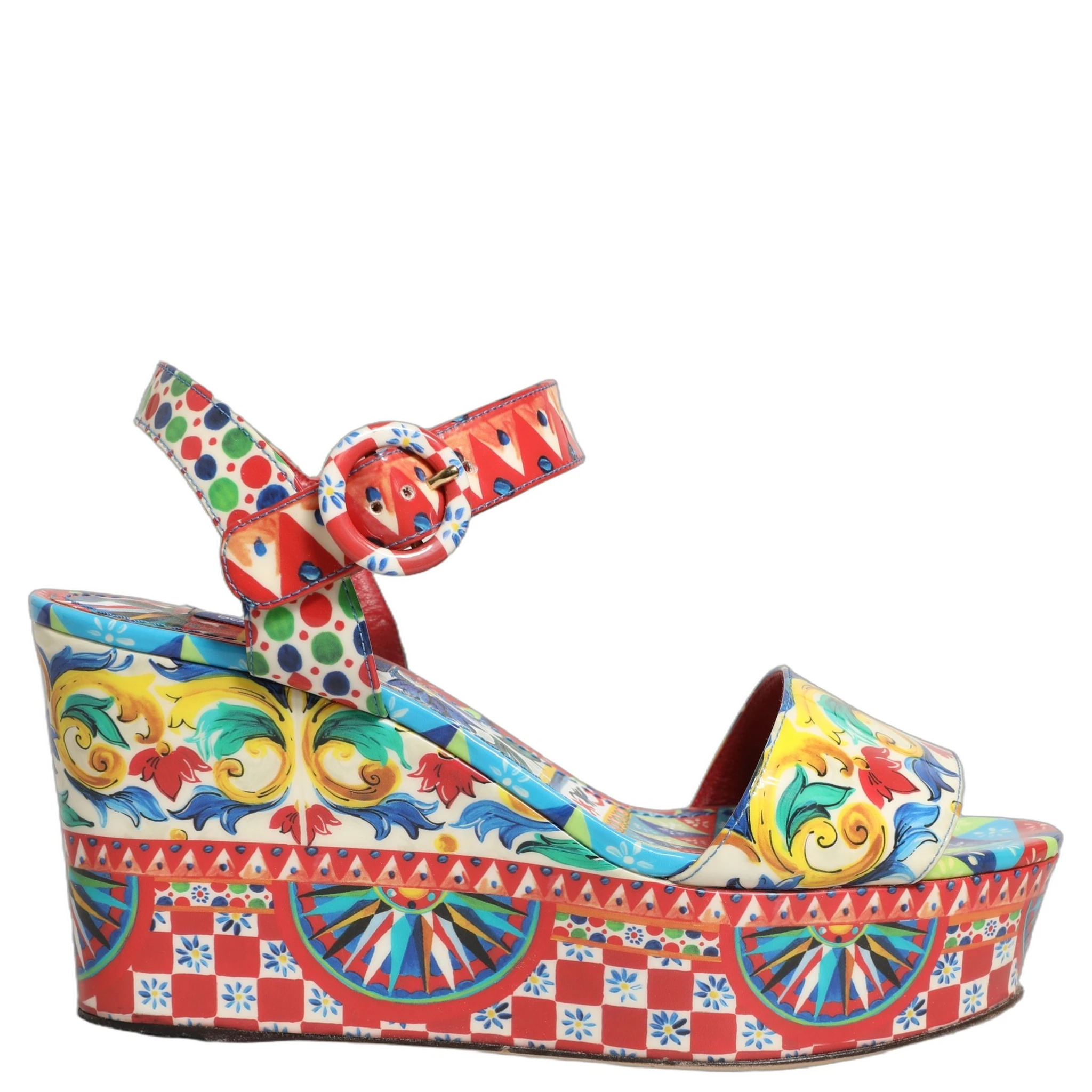 Multicolor Majolica Leather Wedge Sandals Shoes