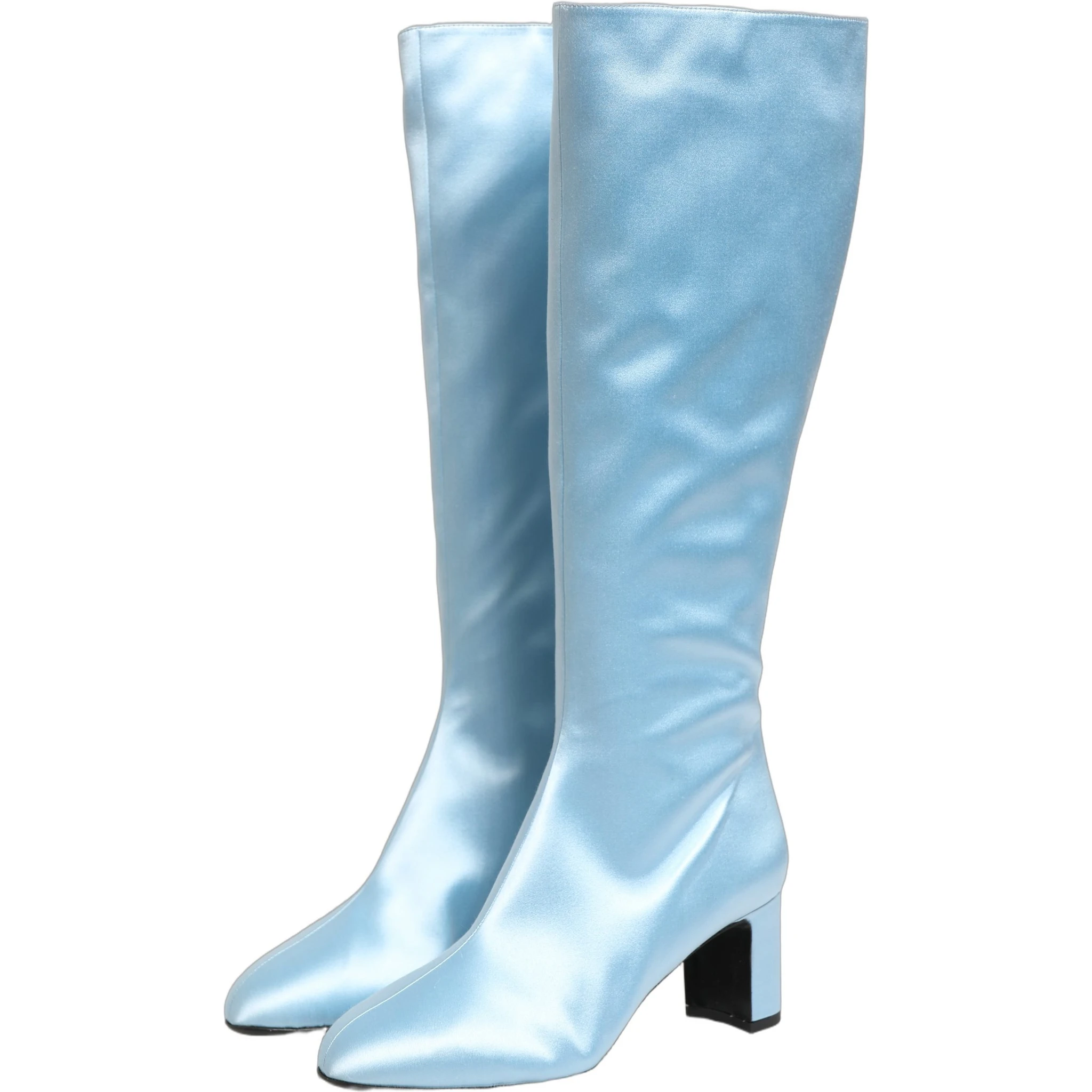 Light Blue Satin Knee High Boots Shoes