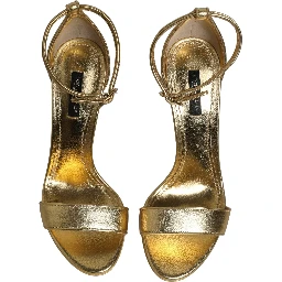 Gold Leather Ankle Strap Heels Sandals Shoes