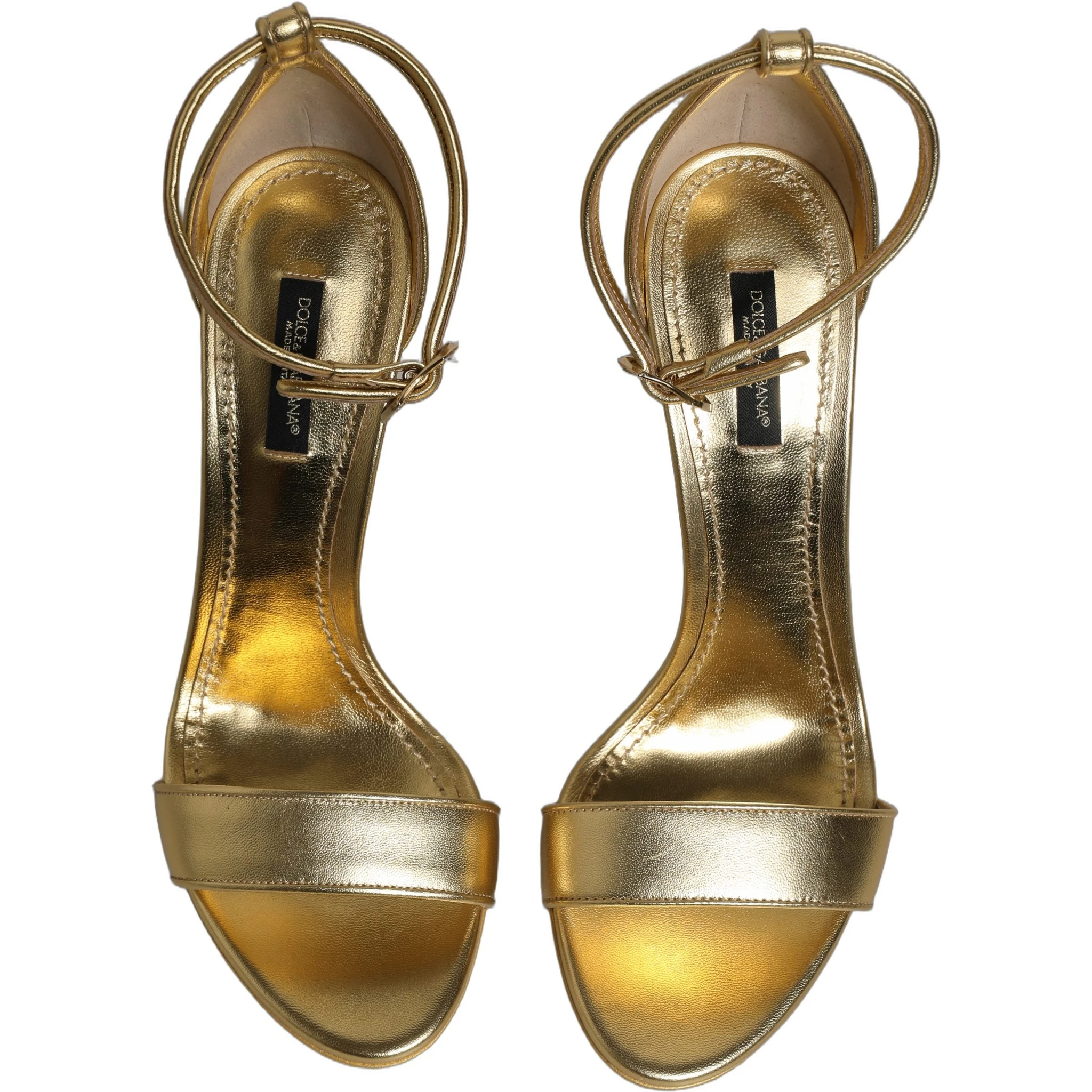 Gold Leather Ankle Strap Heels Sandals Shoes