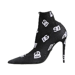 Black Logo Stretch Heels Ankle Boots Shoes