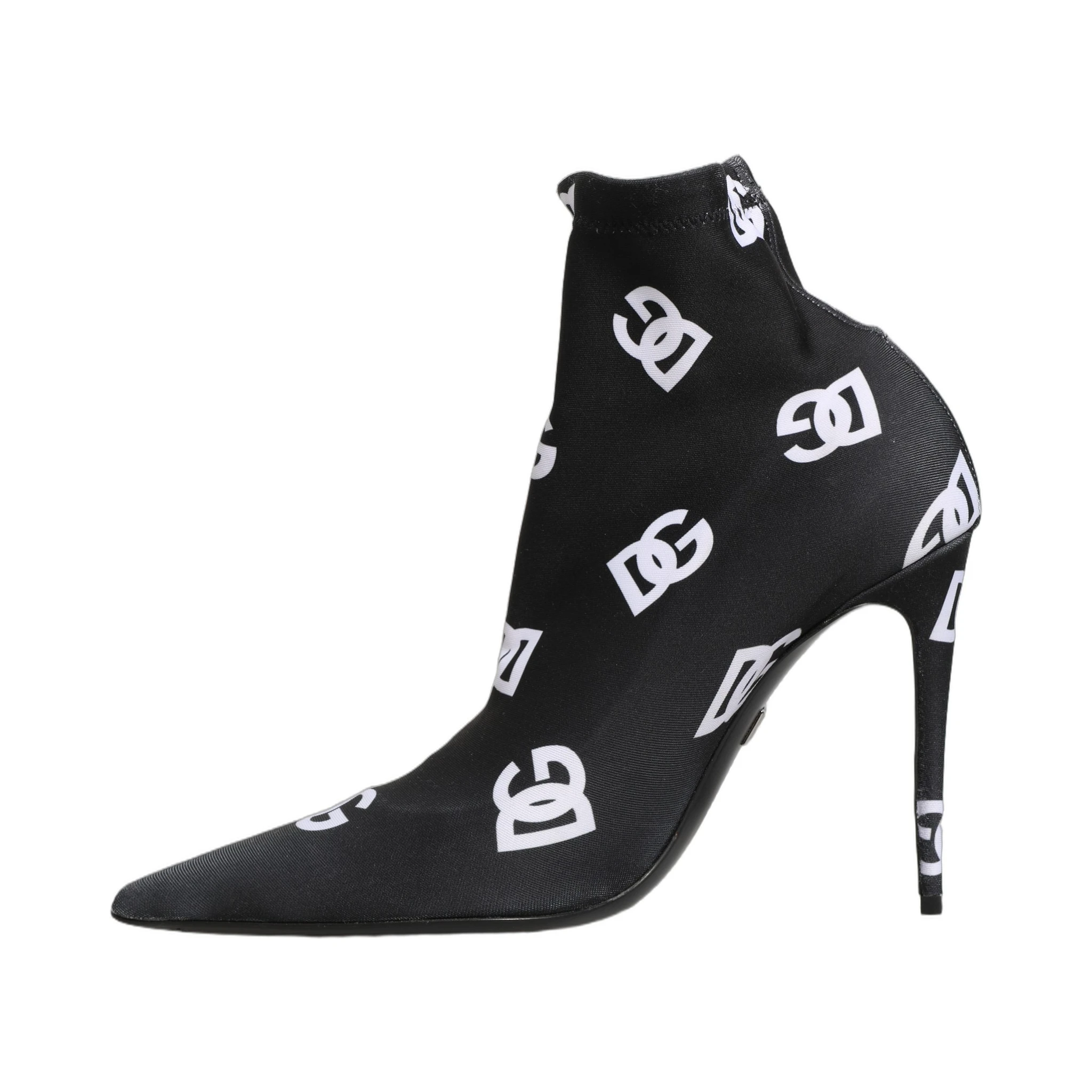 Black Logo Stretch Heels Ankle Boots Shoes