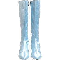 Light Blue Satin Knee High Boots Shoes