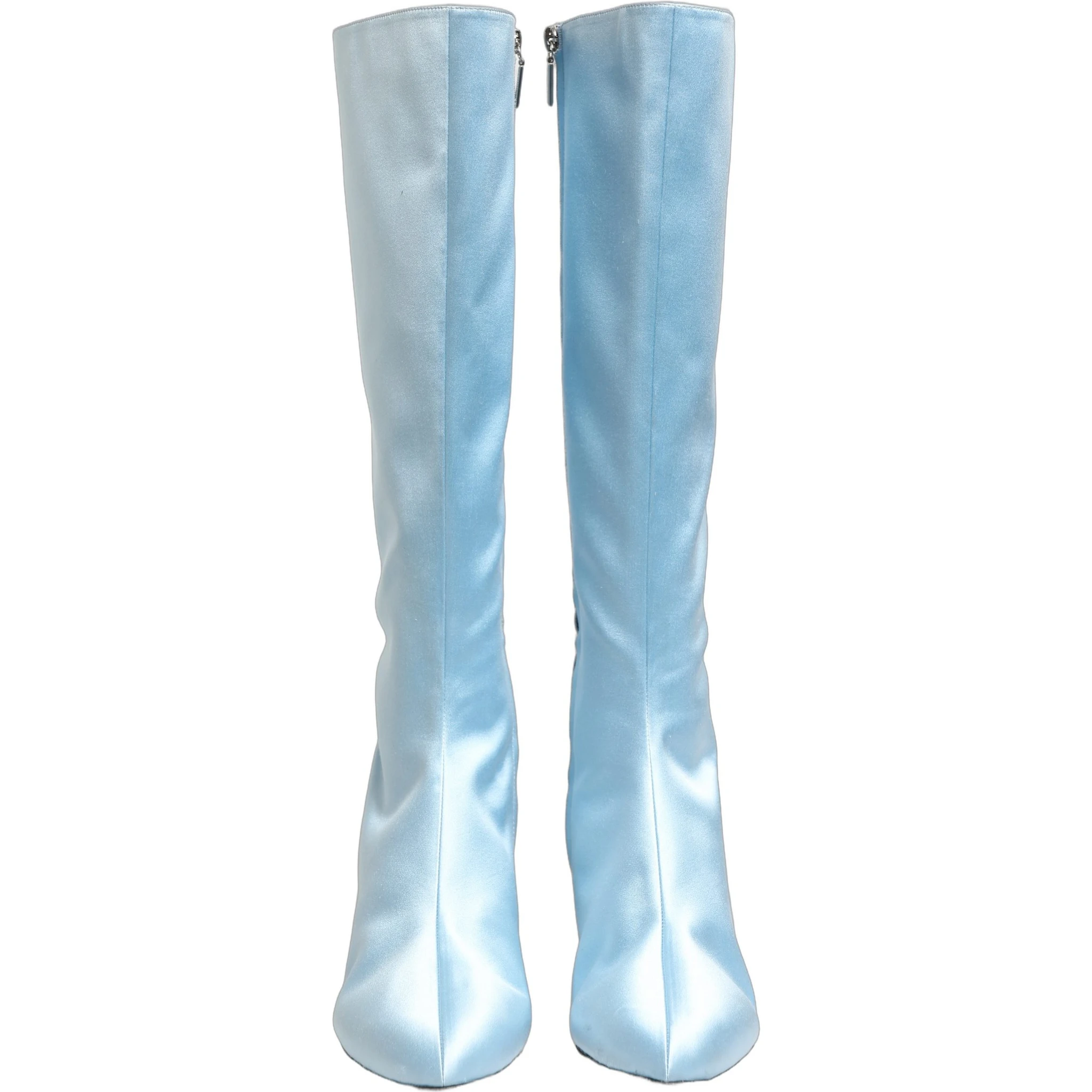 Light Blue Satin Knee High Boots Shoes