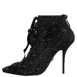 Black Embellished Mesh Ankle Boots Shoes