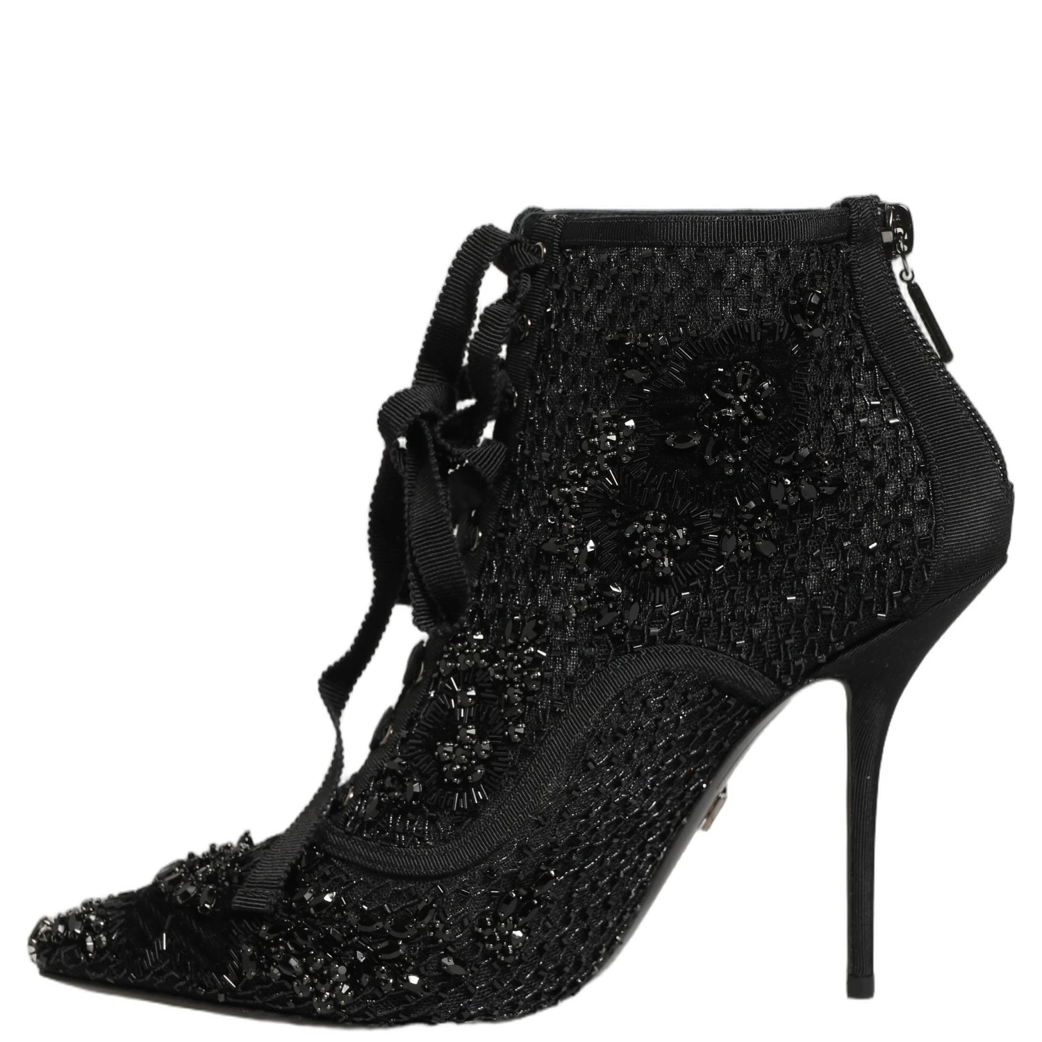 Black Embellished Mesh Ankle Boots Shoes