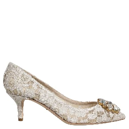White Taormina Lace Crystal Pumps Shoes
