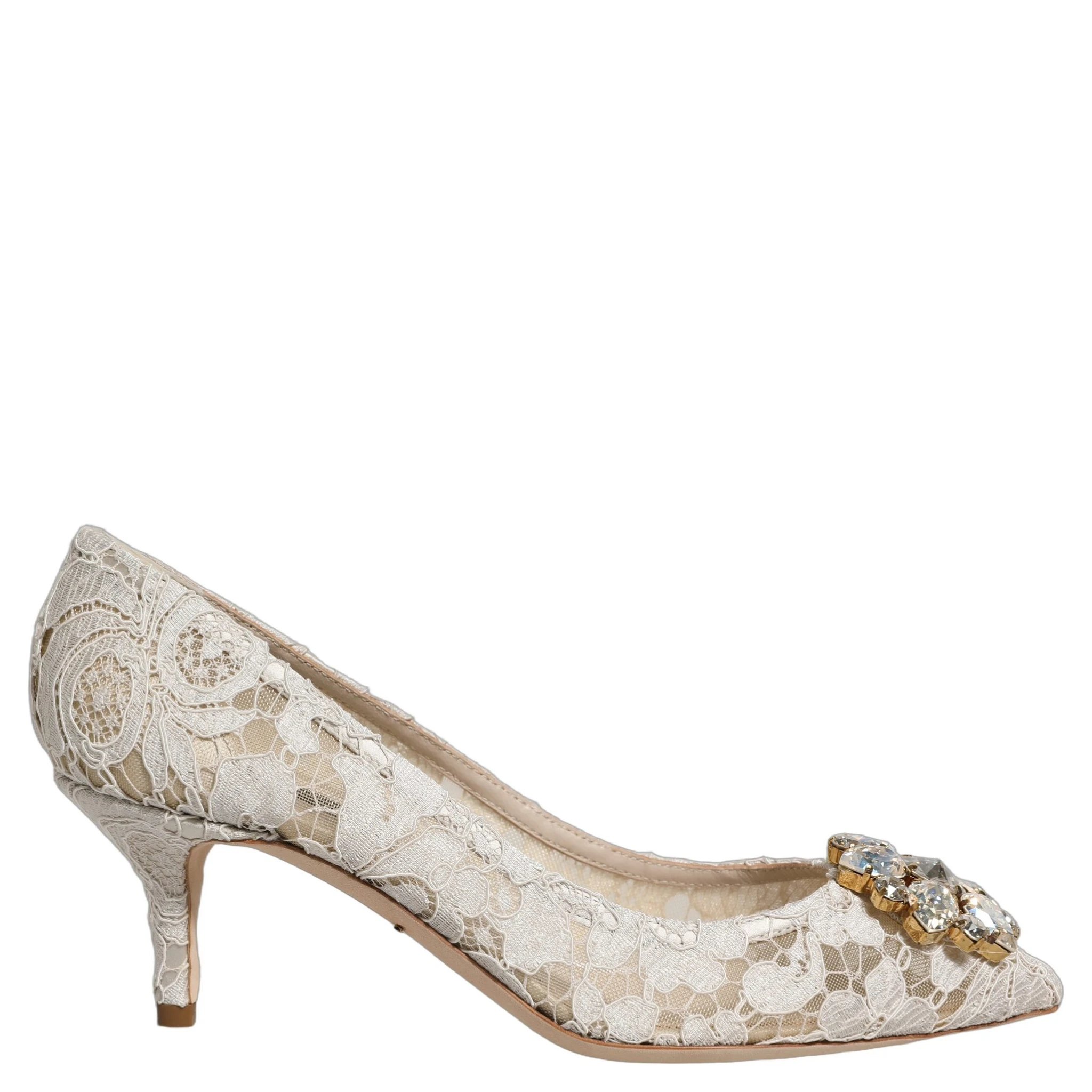 White Taormina Lace Crystal Pumps Shoes