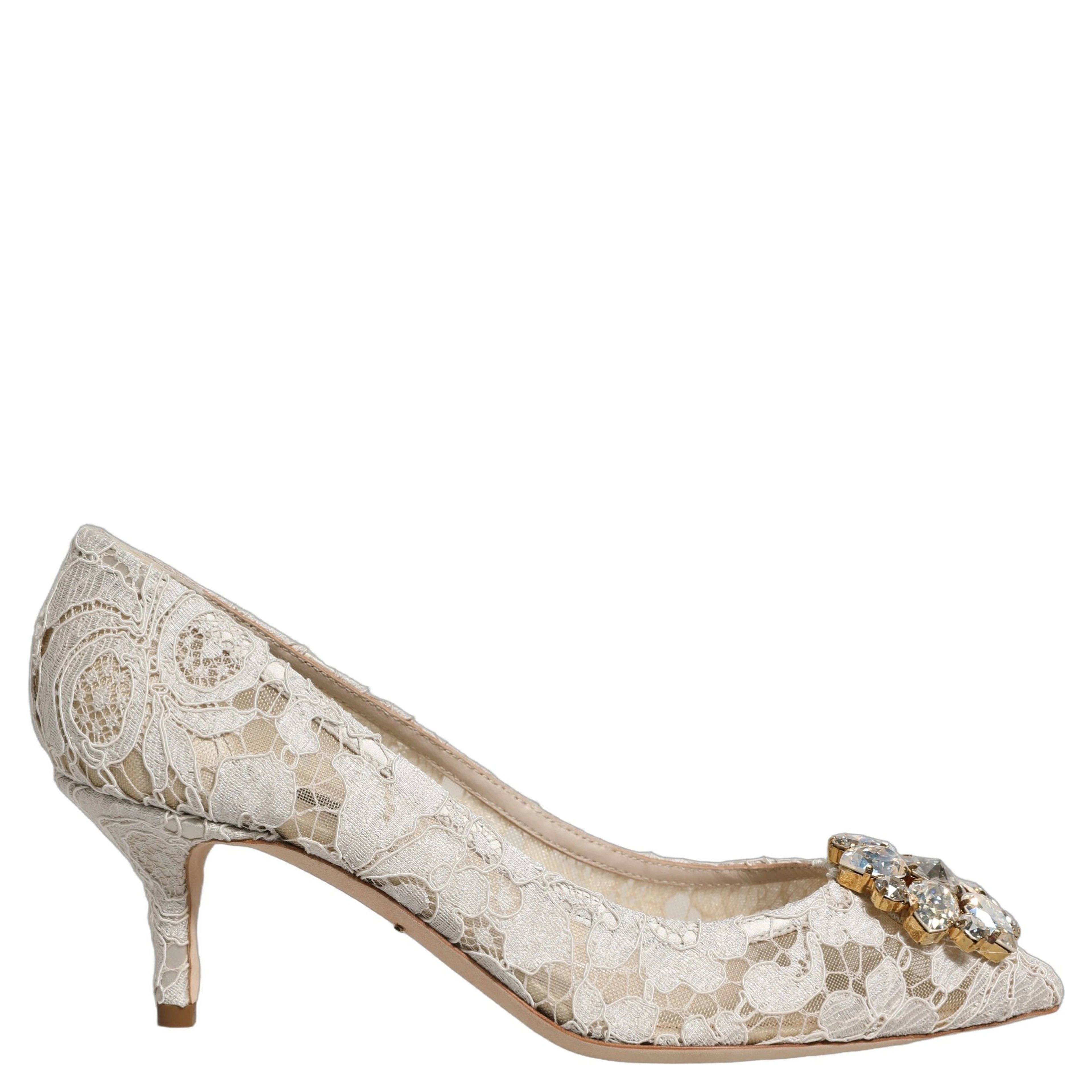 White Taormina Lace Crystal Pumps Shoes