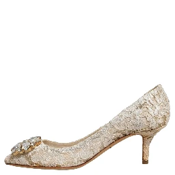 White Taormina Lace Crystal Pumps Shoes