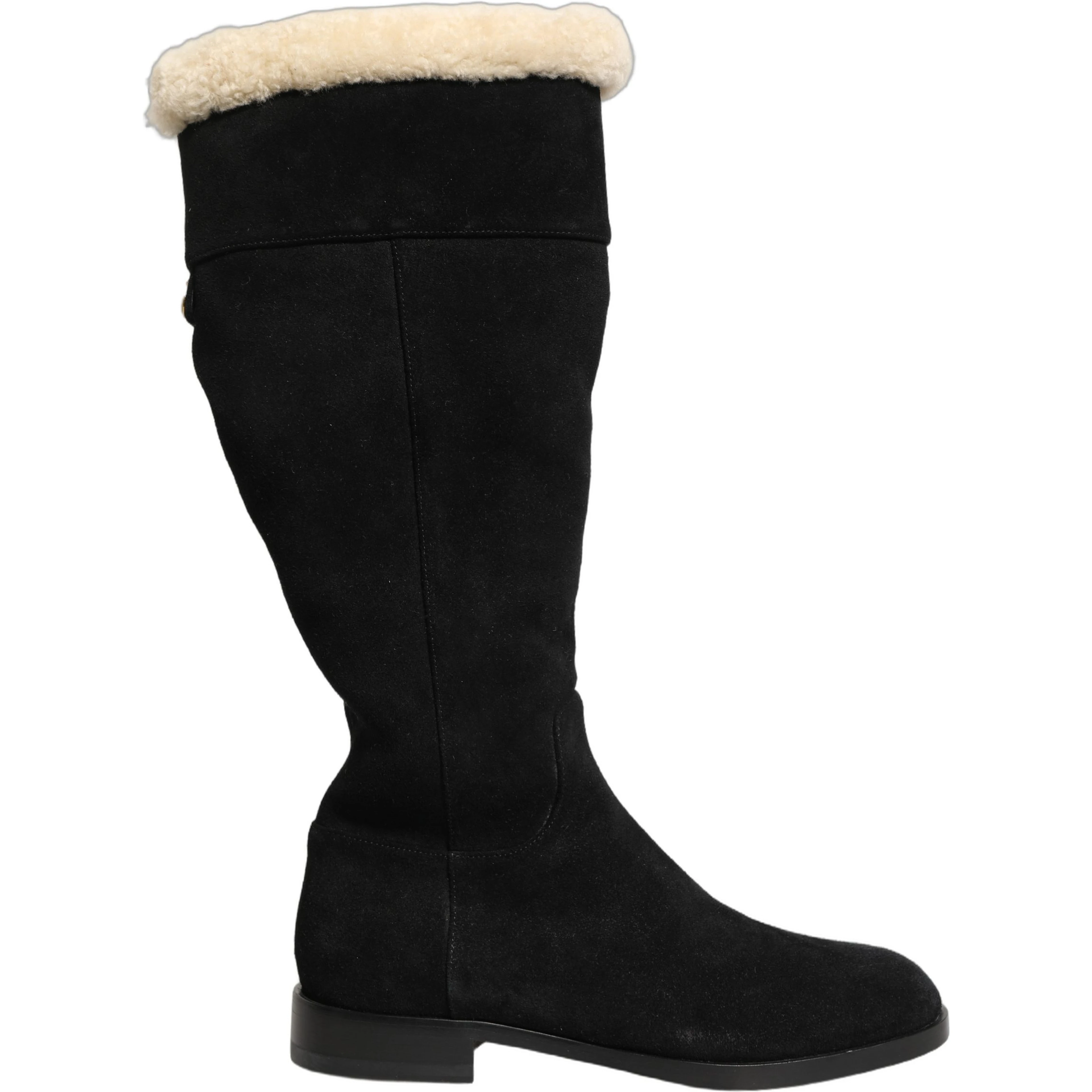 Suede Leather Knee High Boots Black
