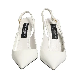White Leather Slingback Heels Sandals Shoes