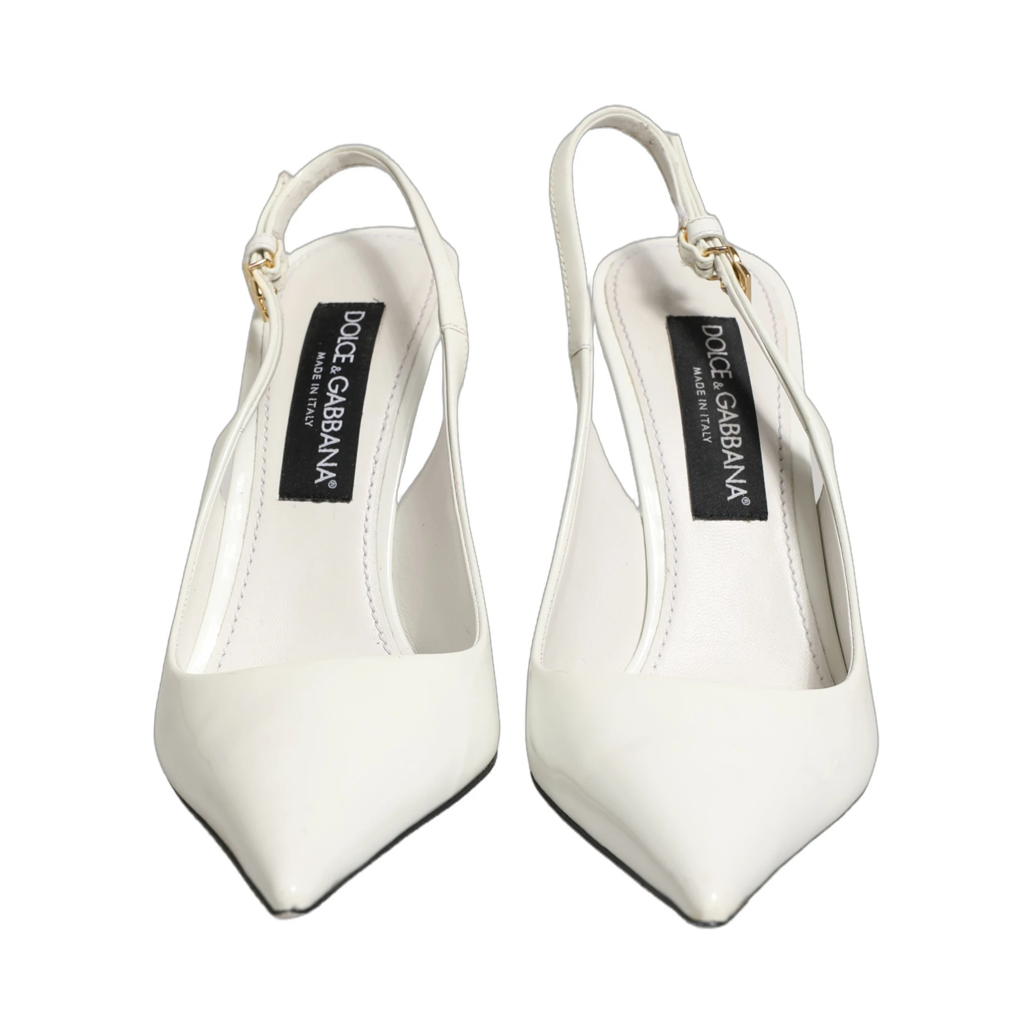 White Leather Slingback Heels Sandals Shoes