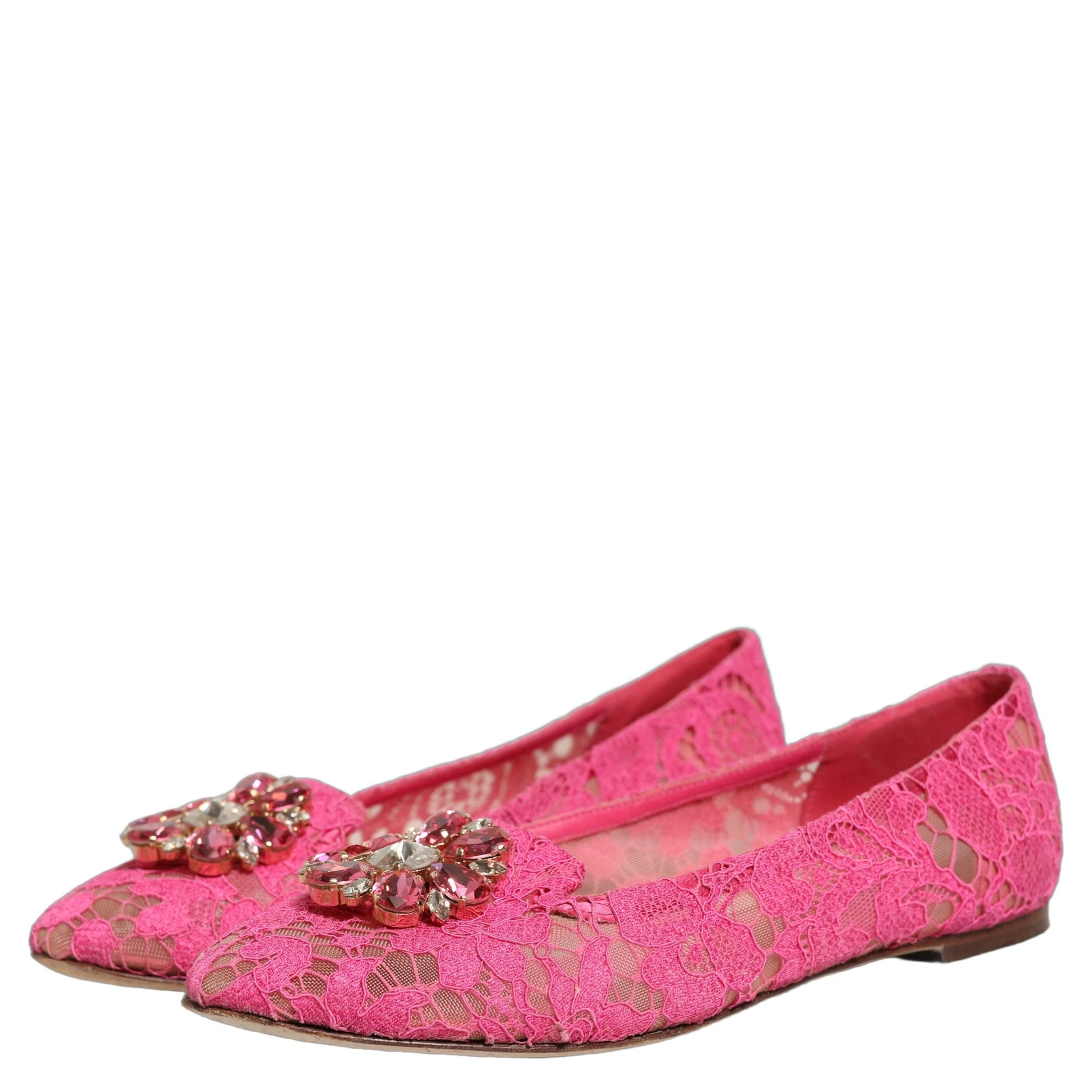 Pink Taormina Lace Crystals Flats Shoes