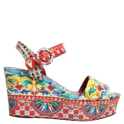 Multicolor Majolica Leather Wedge Sandals Shoes