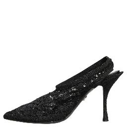 Black Lace Pointed Toe Slingback Pumps Shoes