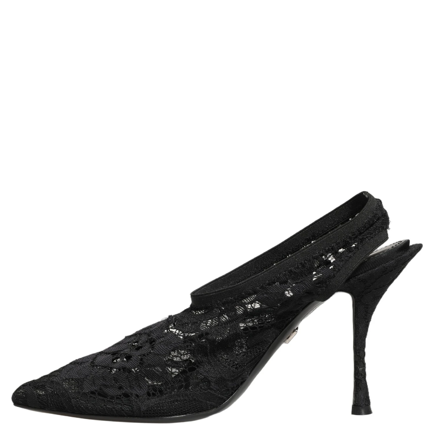 Black Lace Pointed Toe Slingback Pumps Shoes