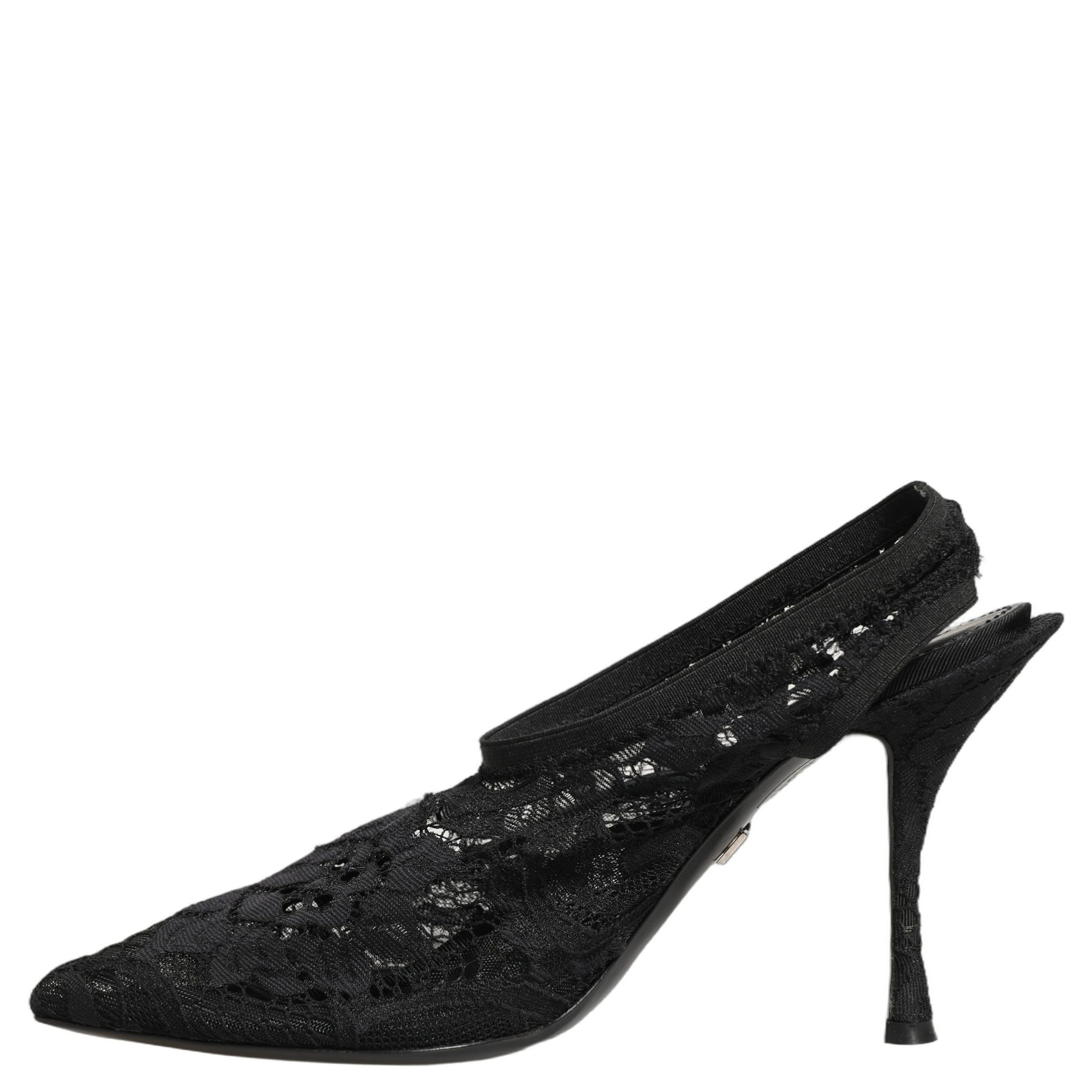 Black Lace Pointed Toe Slingback Pumps Shoes