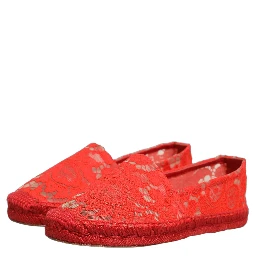 Red Taormina Lace Espadrille Flats Shoes