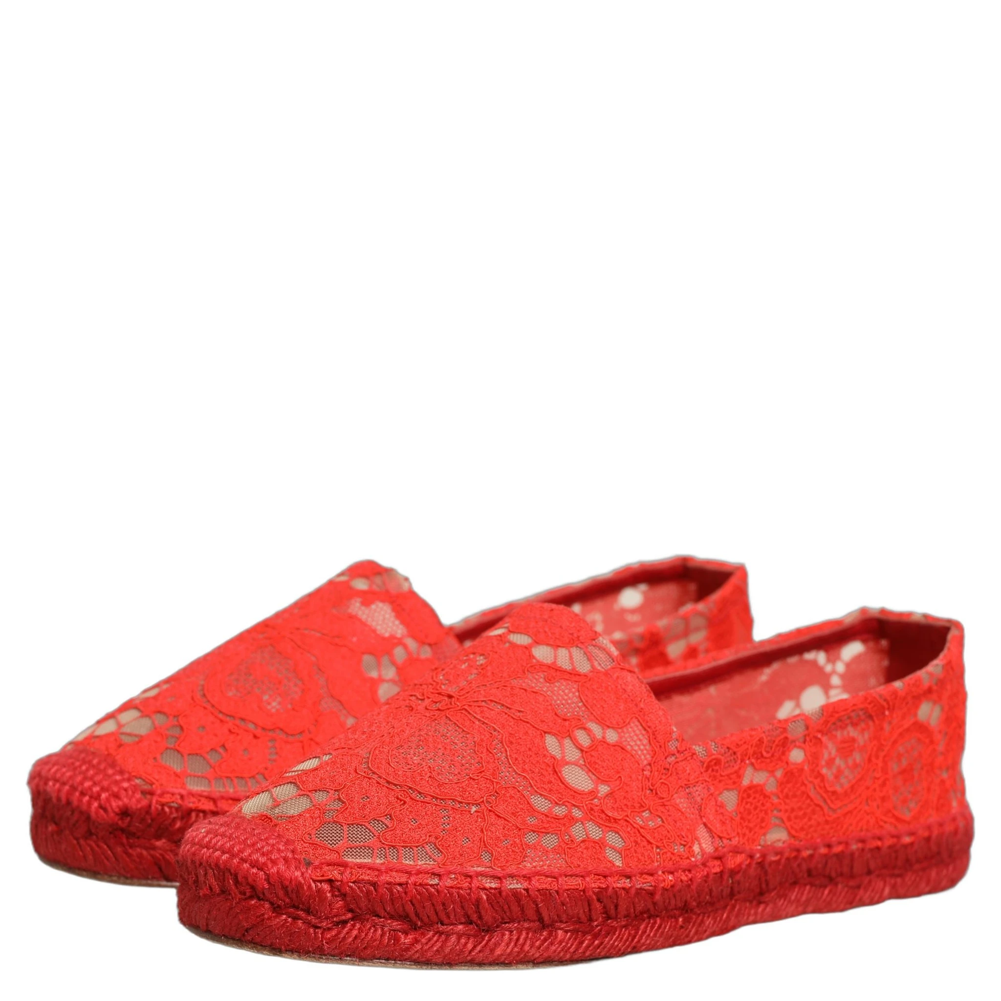 Red Taormina Lace Espadrille Flats Shoes