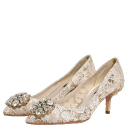 White Taormina Lace Crystal Pumps Shoes