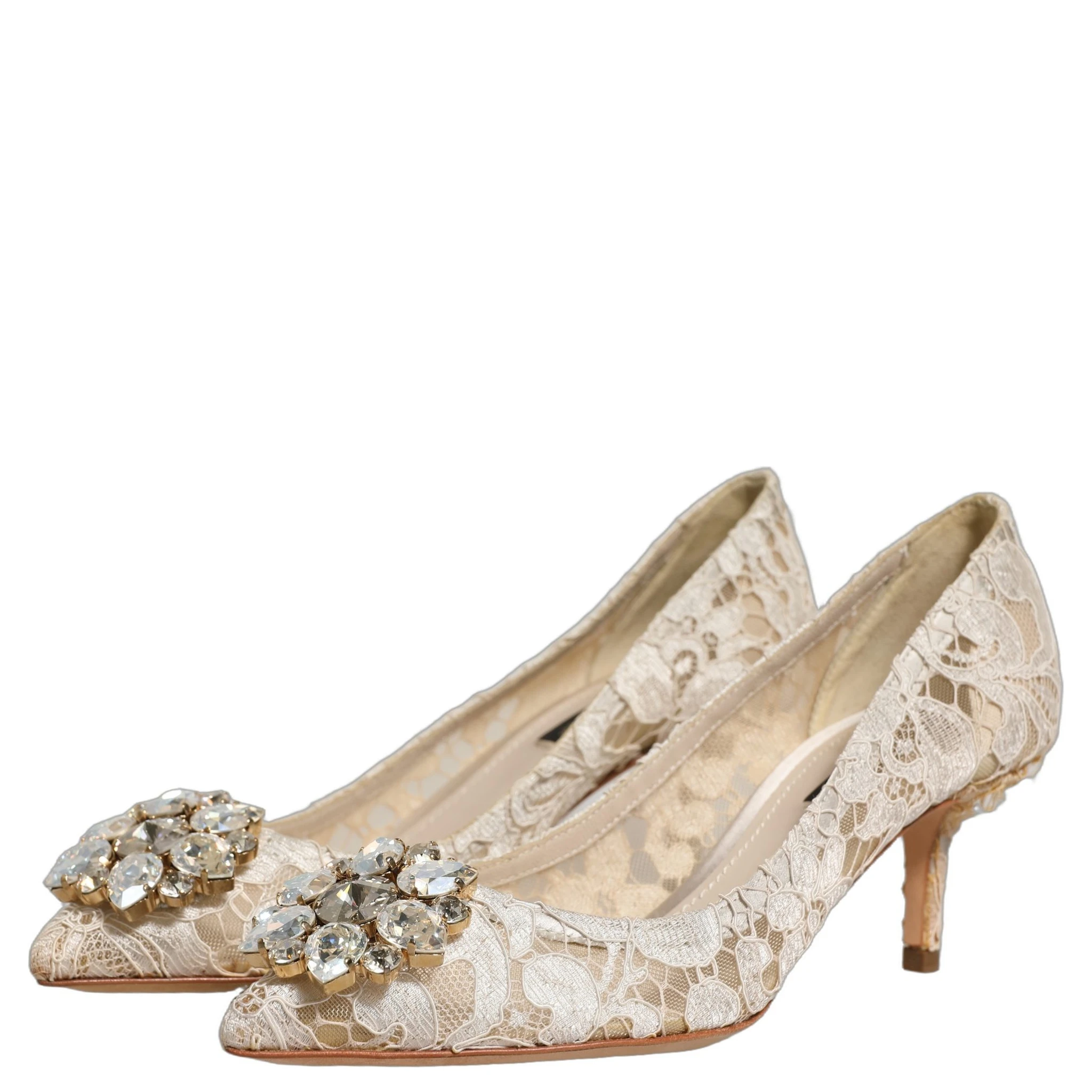 White Taormina Lace Crystal Pumps Shoes