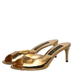 Gold Keira Leather Mules Sandals Shoes
