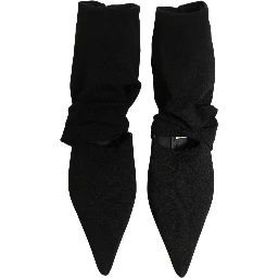 Black Stretch Socks Heels Ankle Boots Shoes