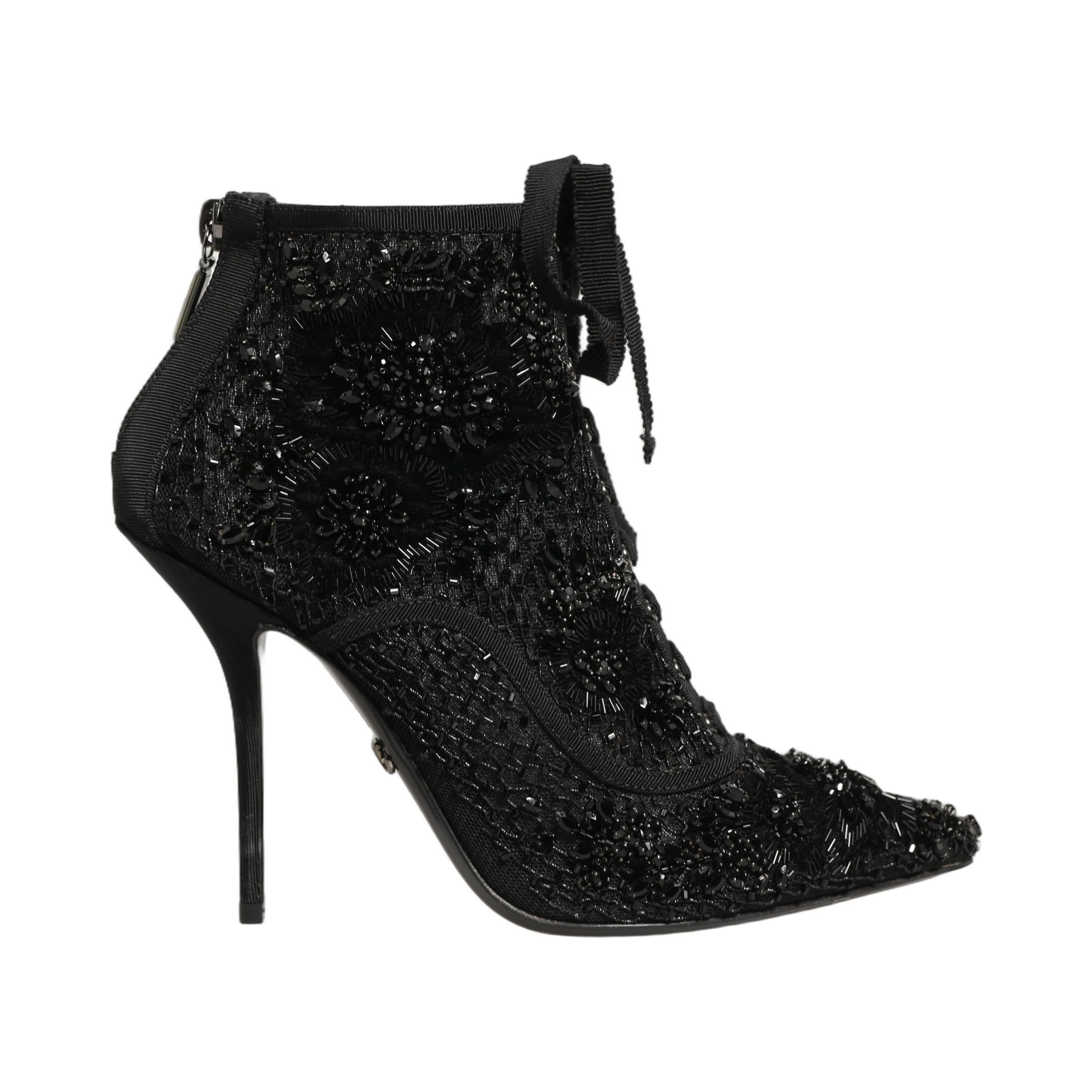Black Embellished Mesh Ankle Boots Shoes